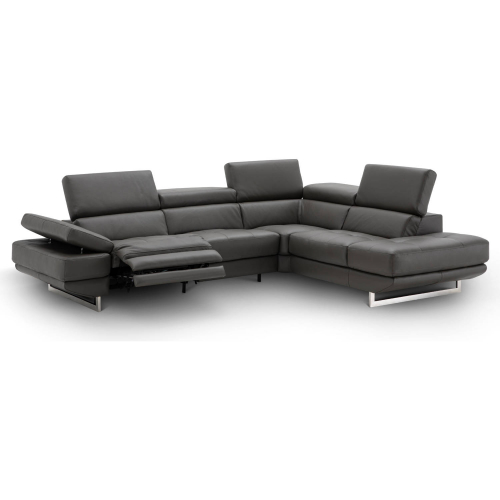 Annalaise Sectional Sofa with Right Facing Chaise in Dark Grey Leather